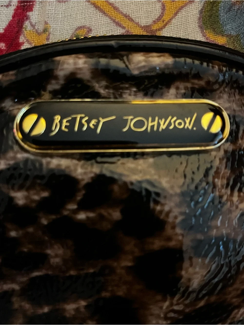 Betsey Johnson Brown Leopard Patent Cosmetic Bag
